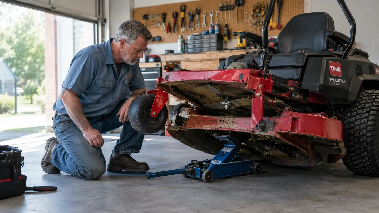 How to Service a Zero Turn Deck With a Lift Jack